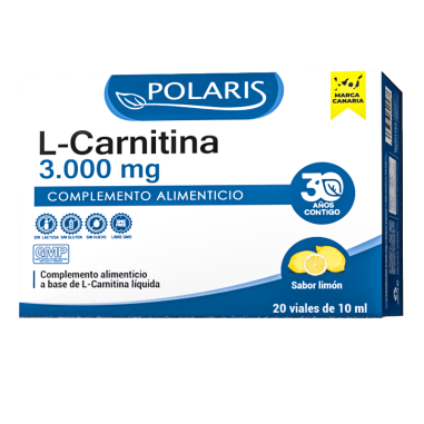 carnitina 3000 mg 20 viales polaris – promueve la salud cardiovascular y  contribuye a aumentar la