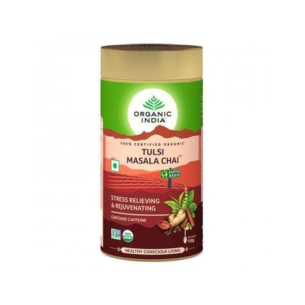 TULSI MASALA CHAI TIN (LATA) 100 GR ORGANIC INDIA