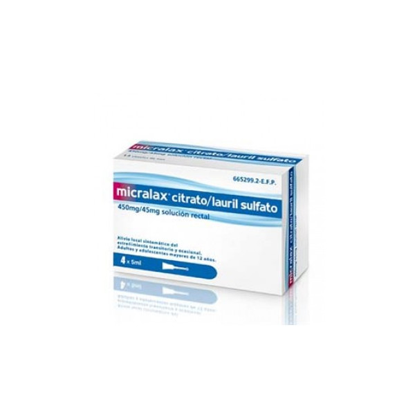 MICRALAX CITRATO/LAURIL SULFOACETATO 450 MG/45 MG solucion rectal 4 ENEMAS