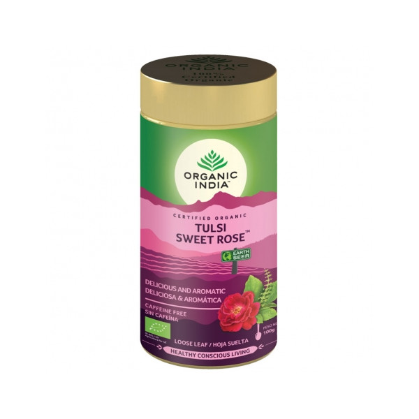 TULSI SWEET ROSE TIN (LATA) 100 GR ORGANIC INDIA