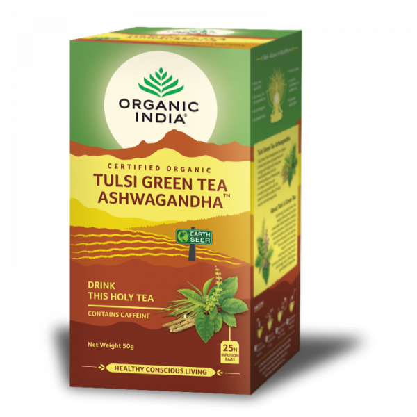 TULSI GREEN TEA ASHWAGANDHA 25 SOBRES ORGANIC INDIA
