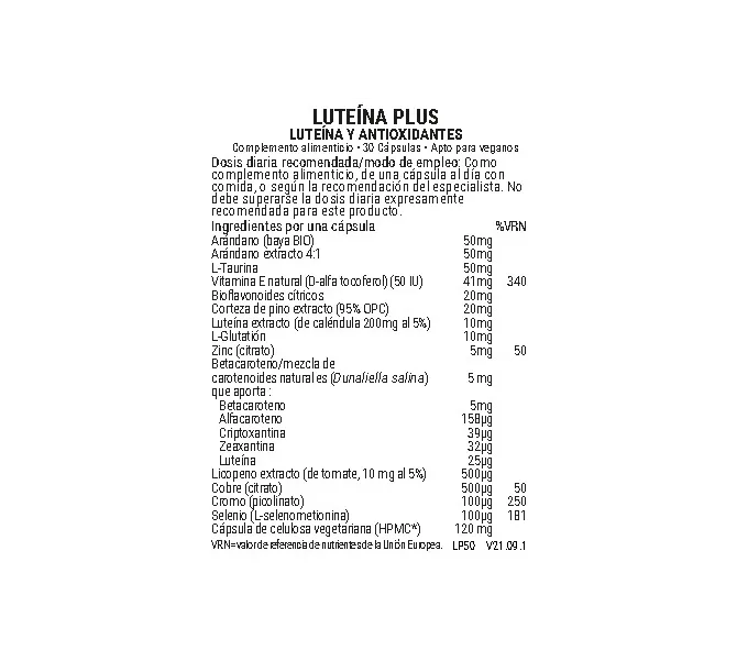 Comprar online LUTEINA PLUS 30 VEG CAPS VIRIDIAN - Farmacia Coliseum
