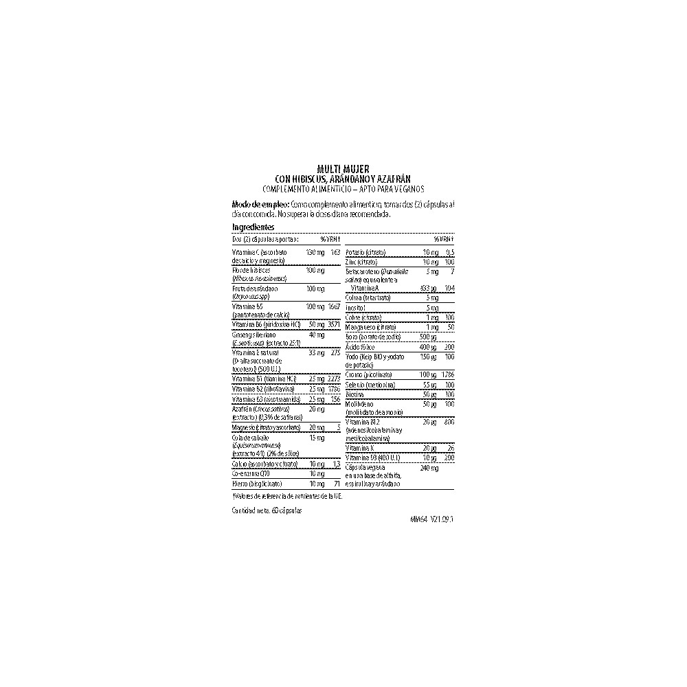 Comprar online MULTI MUJER 60 VEG CAPS VIRIDIAN - Farmacia Coliseum